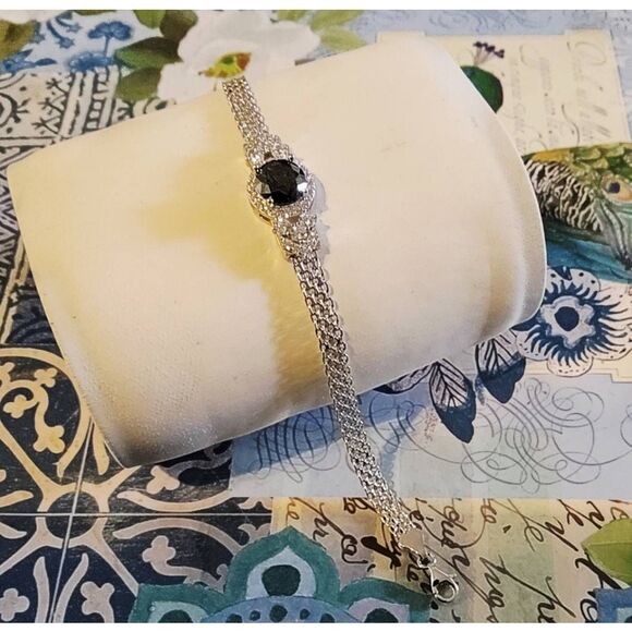 CERTIFIED GENUINE MOISSANITE 4Ct. Deep Blue & White Round/Cluster Mesh Bracelet - Picture 3 of 5